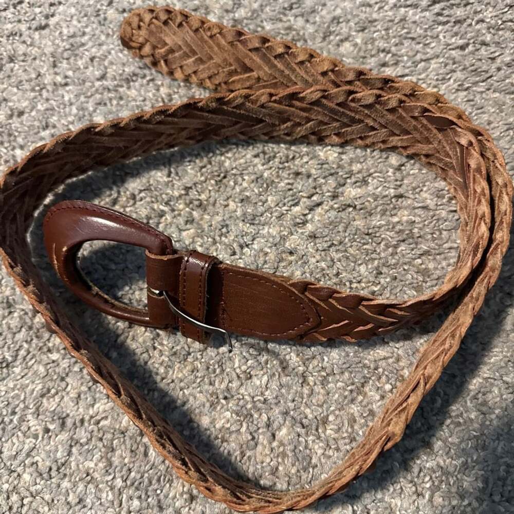 Vintage Brown Braided Leather Belt Size M/L